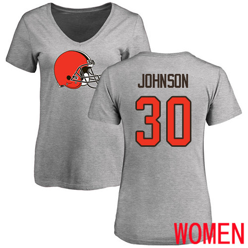 Cleveland Browns D Ernest Johnson Women Ash Jersey #30 NFL Football Name and Number Logo T Shirt->women nfl jersey->Women Jersey